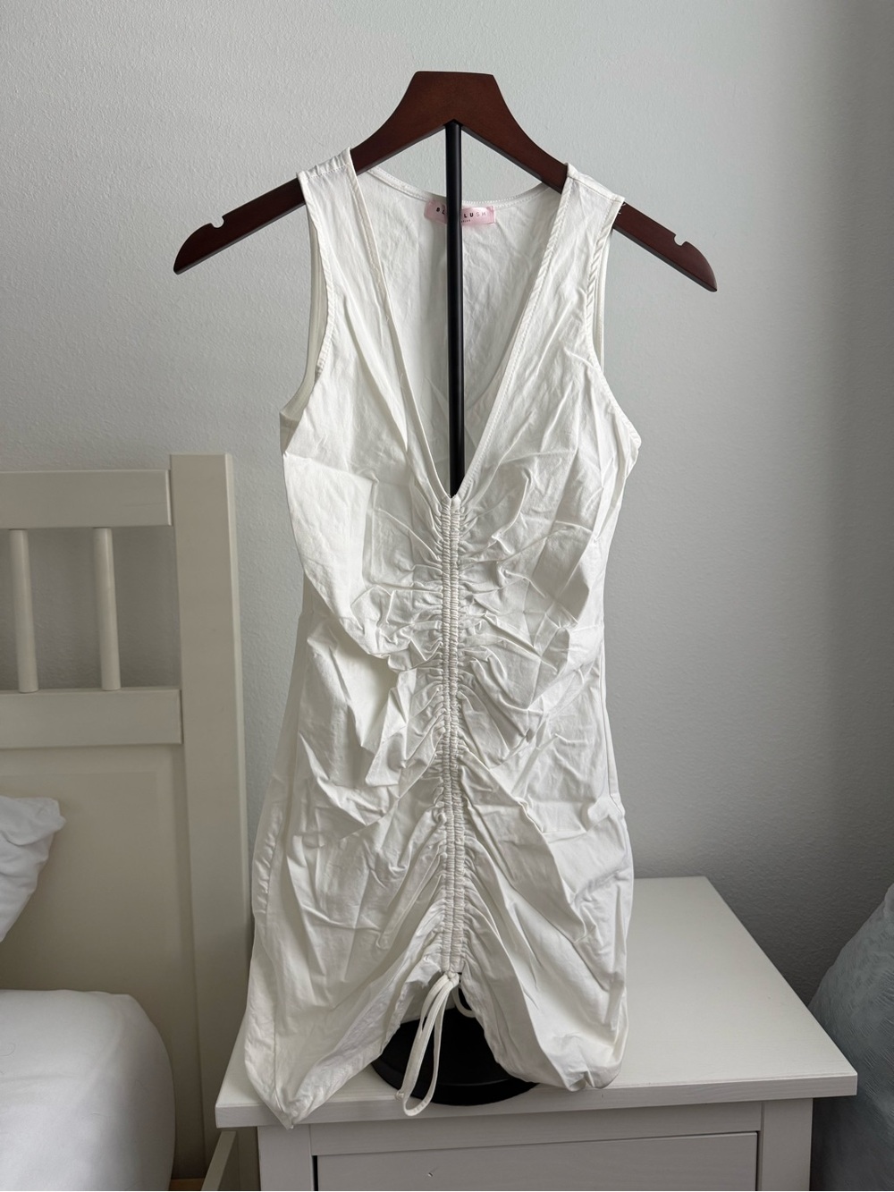 Pitaya White V-Neck Ruched Mini Dress